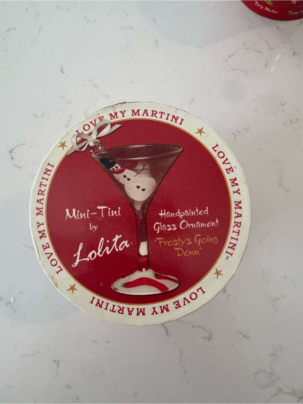 Lolita Red and White Mini-Tini Handpainted Glass Ornament